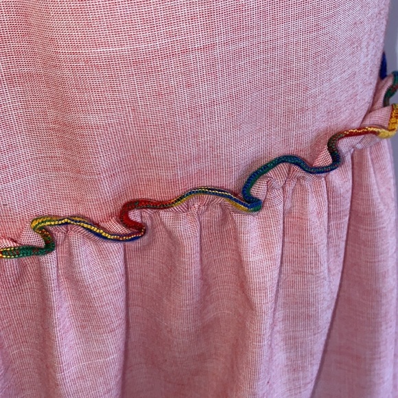 NEW** 70s Vintage Pink & Rainbow Ruffle Dress - Picture 8 of 14